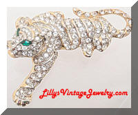 Prowling Rhinestones Tiger Brooch