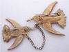 Vintage Fred Gray Enamel Rhinestones Birds Chatelaine Pins