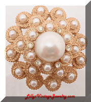 Vintage SARAH COVENTRY Pearls Rhinestones Moonlight Brooch