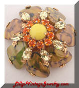 Schreiner green yellow domed vintage brooch