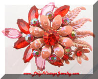 Vintage un-signed SELINI Rhinestones Enamel Flower Brooch