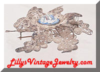 Unique Vintage Cannetille Hand Painted Birds Brooch