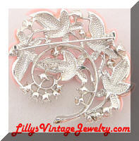 vintage STAR pink leaf rhinestones brooch