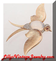 Vintage TRIFARI Fantasy Bird in Flight Moonstone Brooch