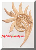 Vintage TRIFARI Golden Leaves Pearls Rhinestones Brooch