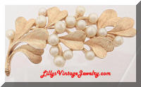 Vintage TRIFARI Golden Pearls Rhinestones Branch Brooch