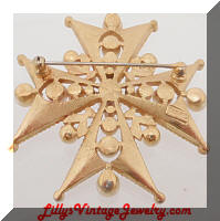 Vintage TRIFARI Golden faux Pearls Rhinestones Maltese Cross Brooch