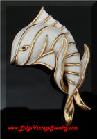 TRIFARI Vintage White Enamel Fish Brooch