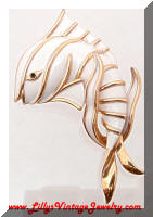 TRIFARI Vintage White Enamel Fish Brooch