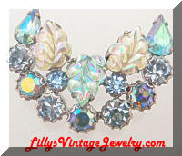 Vintage WEISS AB Rhinestones Art Glass Crescent Brooch