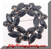 Vintage WEISS Black Rhinestones Wreath Brooch