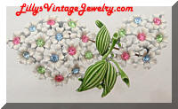 Vintage White Enamel Pastel Rhinestones Floral Brooch