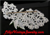 Vintage White Enamel Pastel Rhinestones Floral Brooch