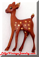 Vintage Wooden Deer Fawn Brooch