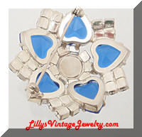 Vintage AB Blue Hearts Rhinestones Domed Brooch