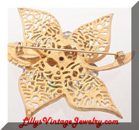 Vintage Golden Leaf Rhinestones Crystals Brooch