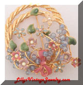 ab rhinestones enamel flowers circle brooch
