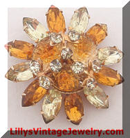 Citrine Rhinestones Art Glass Brooch