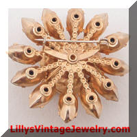 Citrine art glass rhinestones vintage brooch