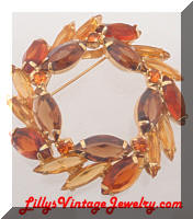 Vintage Amber Topaz Rhinestones Wreath Brooch