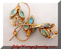 Vintage Aqua Rhinestones Floral Brooch