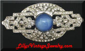 Art Deco rhinestones blue moonglow vintage brooch