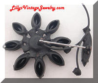 Vintage Black Rhinestones Japanned Flower Brooch