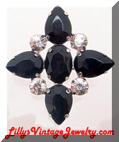 Vintage Black Pear Rhinestones Cross Brooch