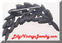 Vintage Jet Black Rhinestones Leaf Brooch