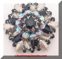 Metallic Black AB rhinestones brooch