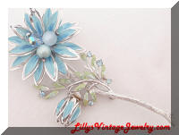 Blue enamel rhinestones beads large flower vintage brooch