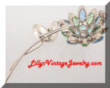 Vintage Green Blue Rhinestones Flower Brooch