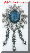 Blue Rhinestone Dangle Brooch