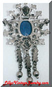 Dark Blue RHinestones Silver dangle vintage brooch