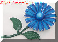 Vintage Blue Flower Power Enamel Brooch