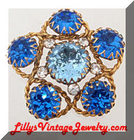 Vintage Bright Blue Headlight Rhinestones Brooch