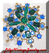 Green Bright Blue Rhinestones Brooch