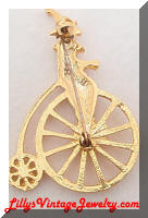 Gold tone Bike Riding Enamel Clown Brooch