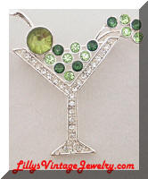 Contemporary Green Rhinestones Martini Brooch