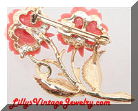 Vintage Coral Celluloid Roses Brooch