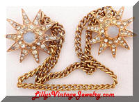 Vintage faux Opals Rhinestones Stars Chatelaine Pins