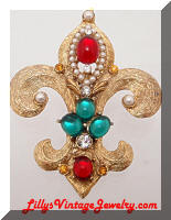 Vintage Golden Gems Fleur De Lis Brooch