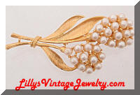 Vintage Pearls Golden Floral Brooch