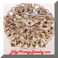 Vintage Marquise Red Yellow Orange Rhinestones Floral Brooch