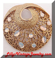 Vintage Golden Filigree faux Opals Brooch