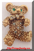 Vintage Golden Rhinestones Teddy Bear Brooch