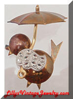 Vintage Duck Chick Umbrella Figural Brooch