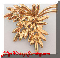 Vintage Quality Green Clear Rhinestones Floral Brooch