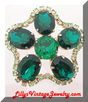 Vintage Peridot Green Rhinestones Brooch