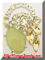 Vintage Lemon Yellow Rhinestones Cab Brooch